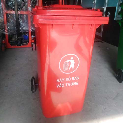 Thùng rác nhựa HDPE 120 lít màu đỏ giá rẻ